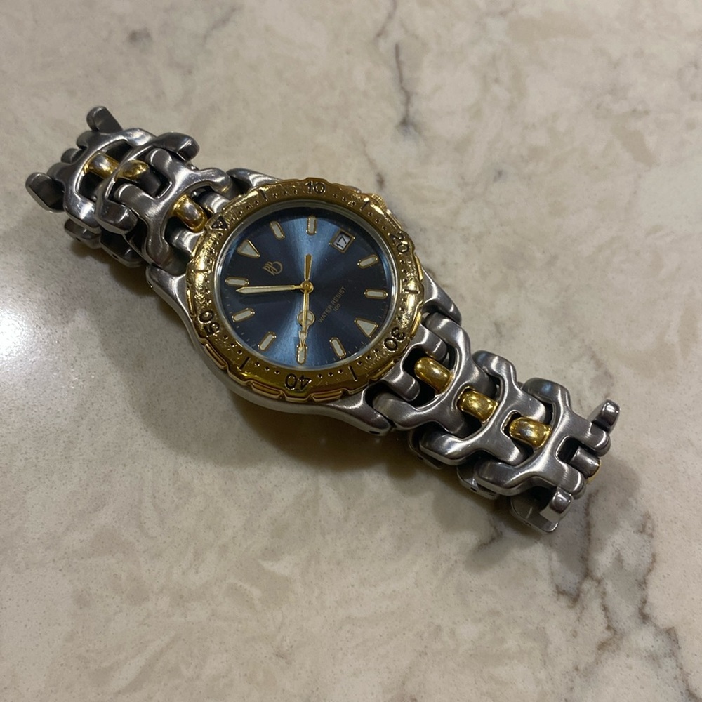Vintage PB (Paul Brigette) quartz men’s watch silver with gold accents
